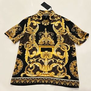 RARE Fendace black and gold 100% silk button up shirt. Brand new never been worn